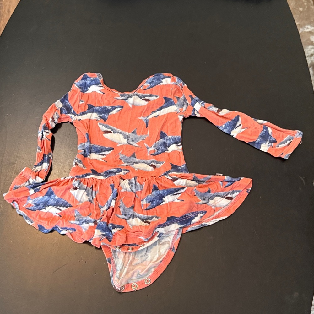 Orange Shark Print Long Sleeve Bodysuit